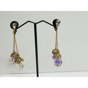 Gold tone Australian crystal two inch drop dangle earrings